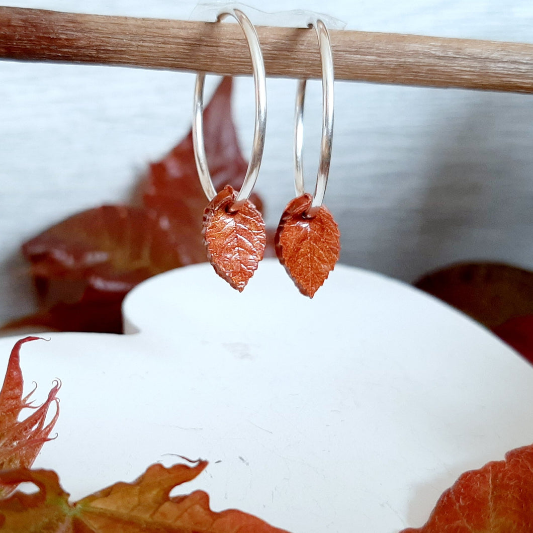 Autumn Leaf Silver Hoop Earrings