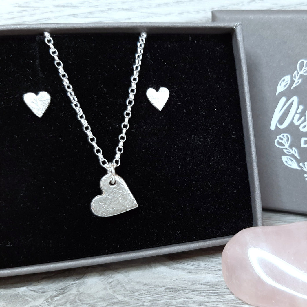 Pure Silver Textured Heart Gift Set
